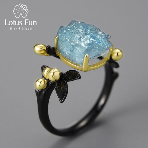 Aquamarine Flower Adjustable Ring