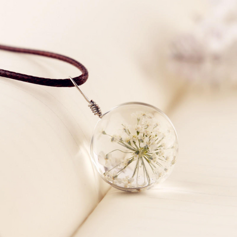 White Flower Glass Necklace