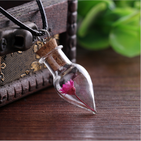 Pink Flower Bottle Necklace