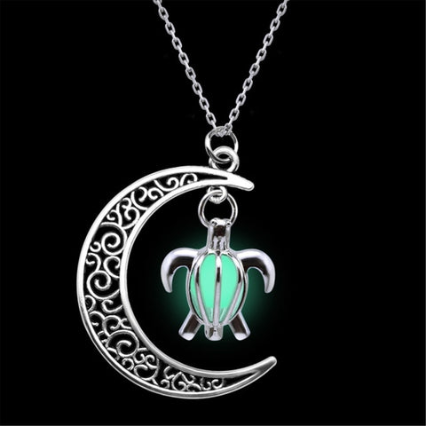 Moon and Turtle Glow in the Dark  Necklace