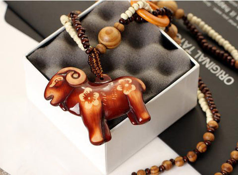 Wood Goat Necklace