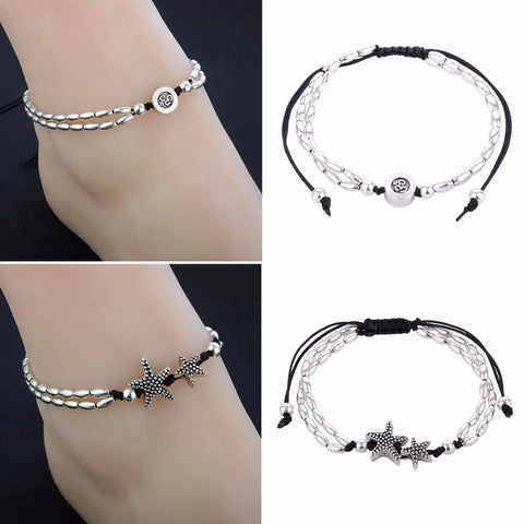 2 pcs Starfish and Mandala Anklet