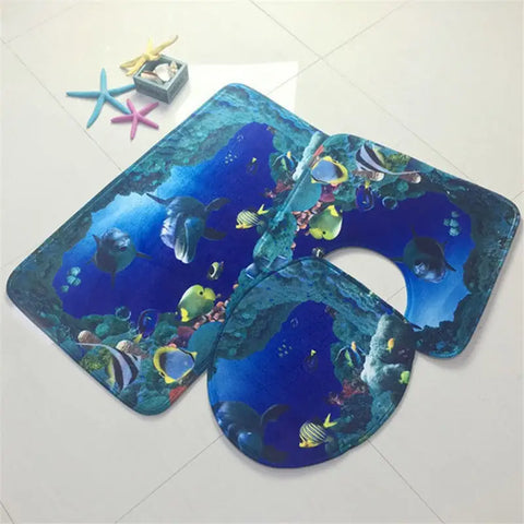 3pcs/set Ocean Toilet Carpet