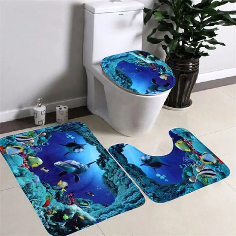 3pcs/set Ocean Toilet Carpet