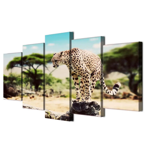 5 Panel Cheetah Wall Canvas