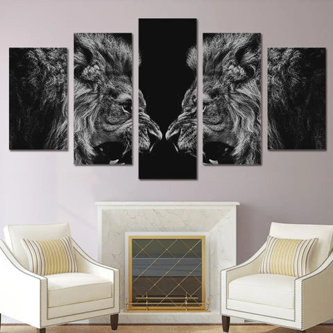 5 Panel Roaring Lions Wall Canvas
