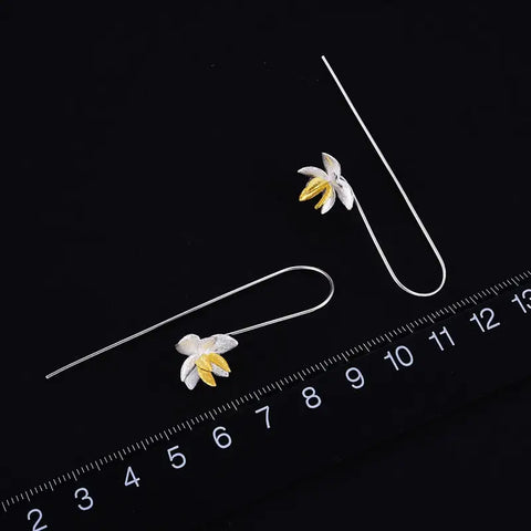 925 Sterling Silver Long Flower Earrings