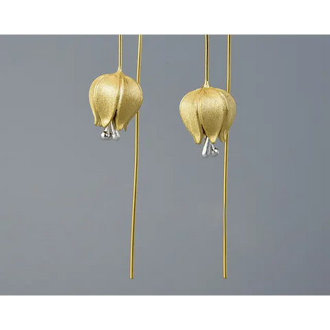 925 Sterling Silver Long Flower Earrings