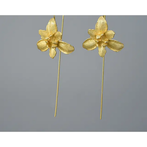 925 Sterling Silver Long Flower Earrings