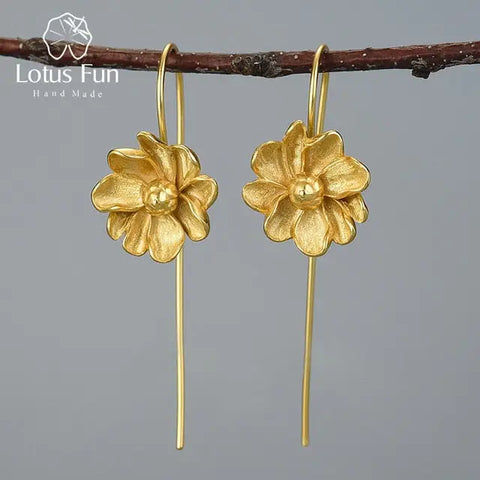 925 Sterling Silver Long Flower Earrings