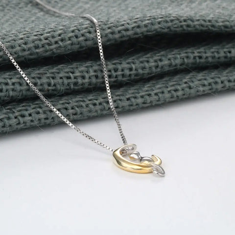 925 Sterling Silver Lovely Cat On the Gold Moon
