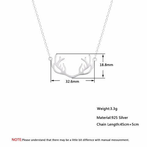 925 Sterling Silver Lovely Deer Antler Necklace