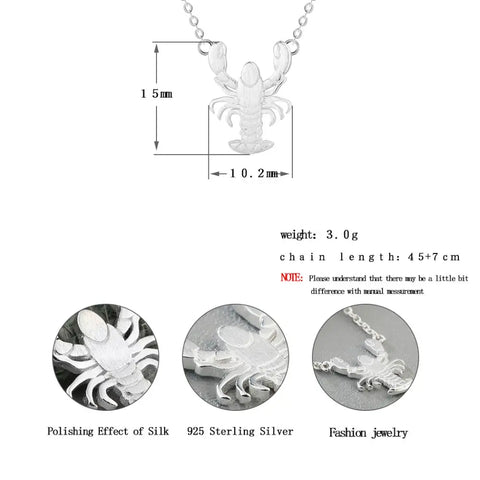 925 Sterling Silver Lovely Lobster Necklace