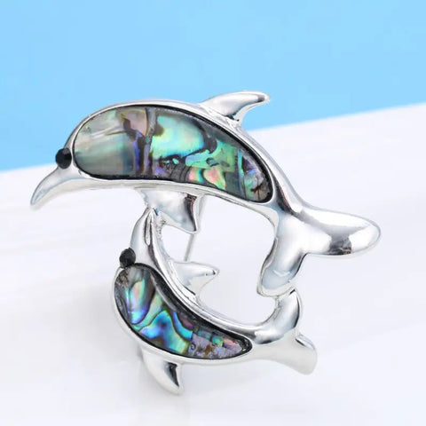 Abalone Shell Dolphin Brooch