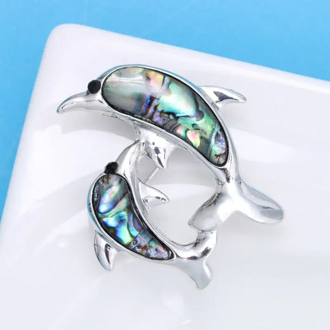 Abalone Shell Dolphin Brooch