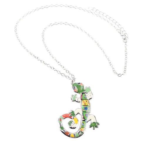 Ambled Gecko Enamel Necklace