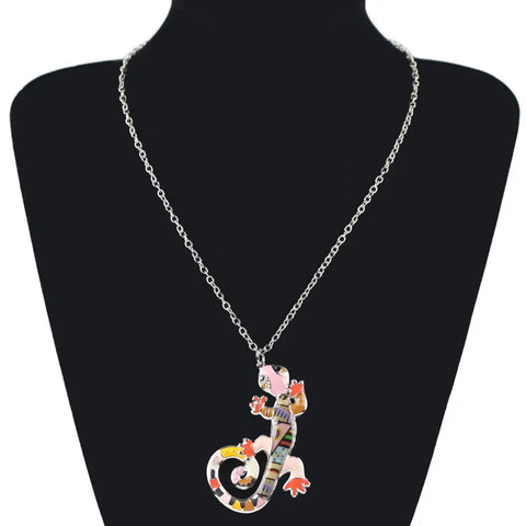Ambled Gecko Enamel Necklace