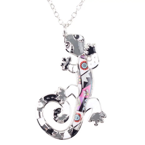 Ambled Gecko Enamel Necklace