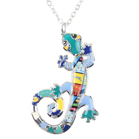 Ambled Gecko Enamel Necklace