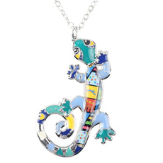 Ambled Gecko Enamel Necklace