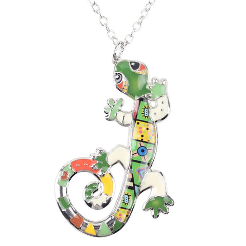 Ambled Gecko Enamel Necklace