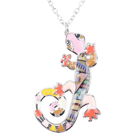 Ambled Gecko Enamel Necklace