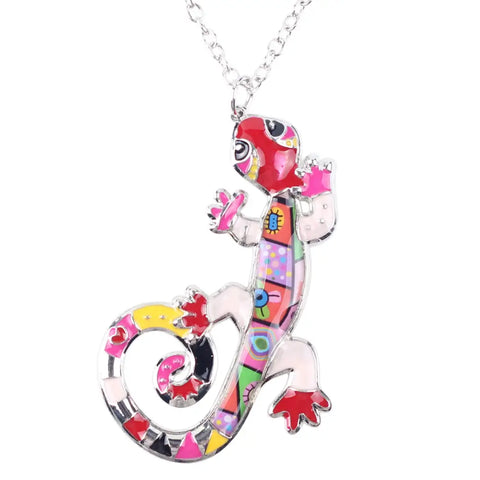 Ambled Gecko Enamel Necklace