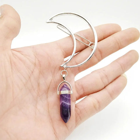 Amethyst Crescent Moon Hair Clip
