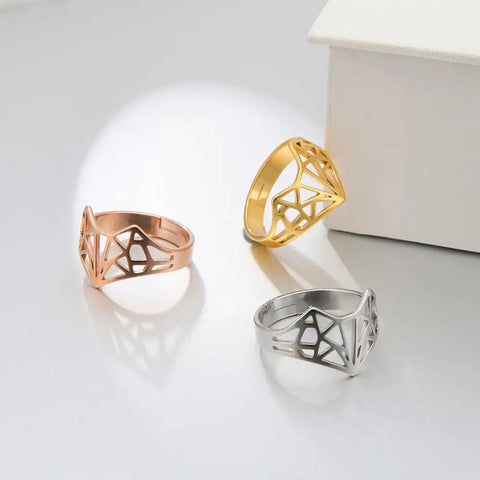 Anillos de zorro de Animal salvaje hueco para mujer, anillos abiertos para dedos ajustables de acero inoxidable, joyería de aniversario de boda|Anillos|