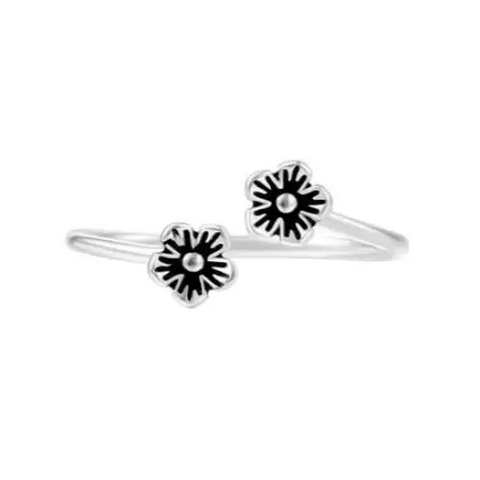 Black Flower Adjustable Ring