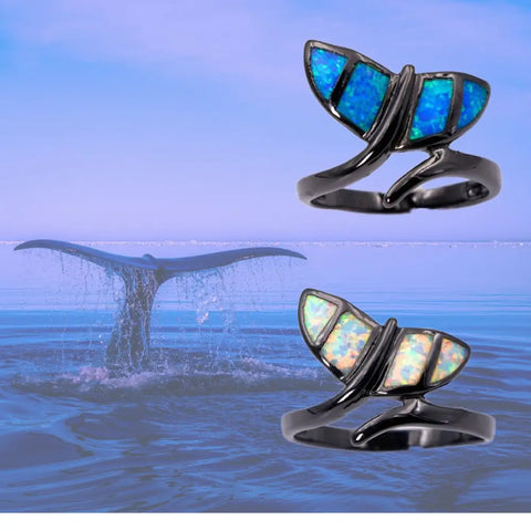Black Whale Tail Opal Ring