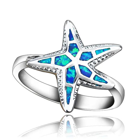 Blue Fire Opal Starfish Ring