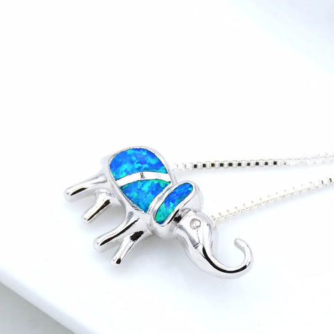 Blue Opal Elephant Necklace