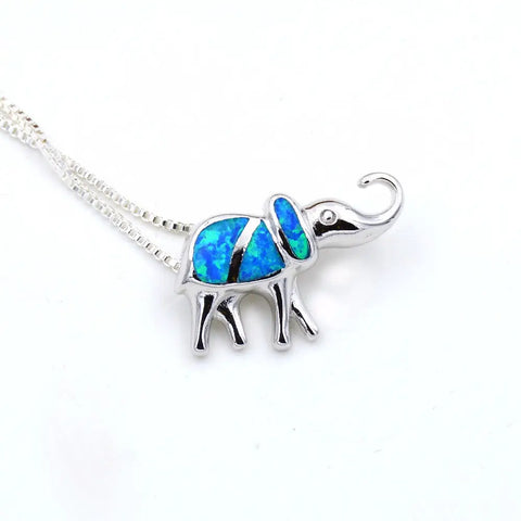 Blue Opal Elephant Necklace