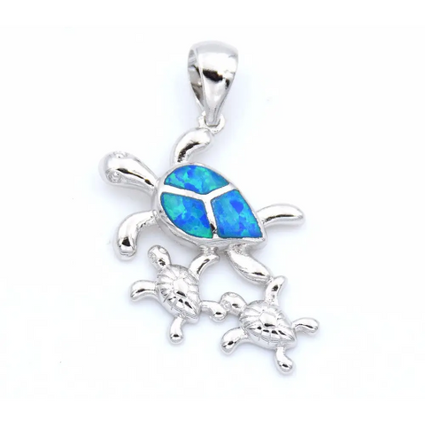 Blue Opal Turtle Family Necklace