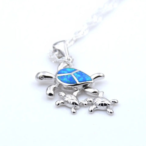 Blue Opal Turtle Family Necklace