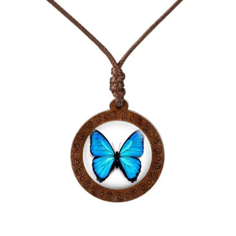 Colored Butterfly Wood Necklace