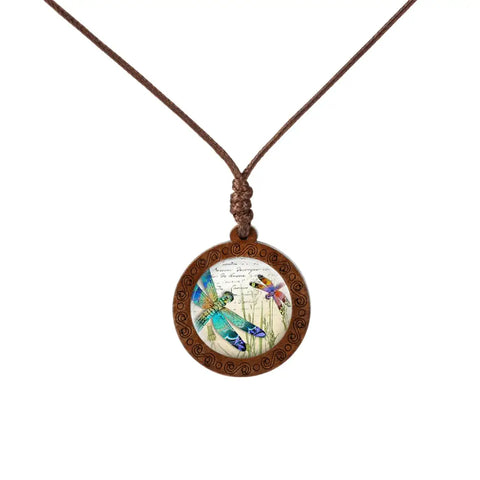 Colored Dragonfly Wood Necklace