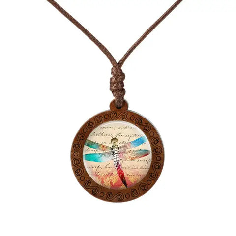 Colored Dragonfly Wood Necklace