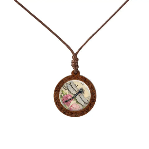 Colored Dragonfly Wood Necklace