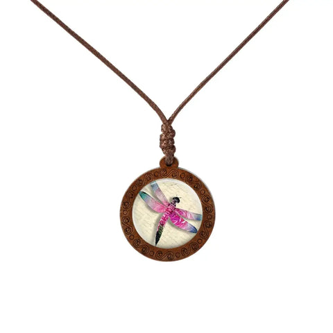 Colored Dragonfly Wood Necklace