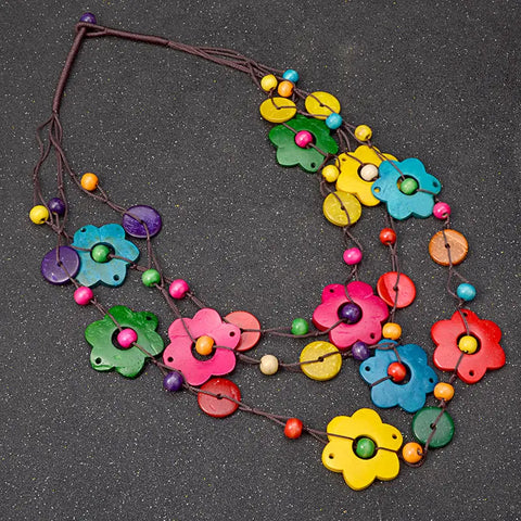 Colorful Wood Flower Necklace