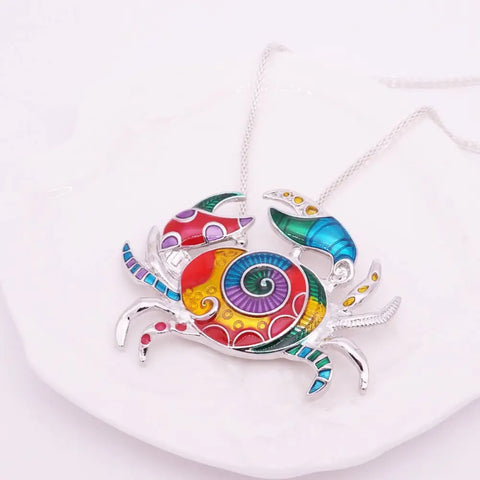 Vibrant rainbow enamel crab pendant necklace from ocean conservation set