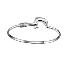 Silver Dolphin Bracelet bangle with textured clasp, polished finish, symbol of love by Helping Animals At Risk