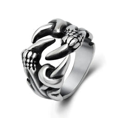 Silver dragon claws and scales stainless steel ring symbol of strength