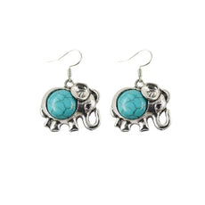 Silver elephant earrings with turquoise inlays, symbol of protection