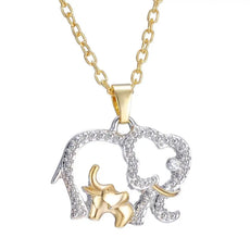 Gold and silver two-tone elephant pendant necklace with sparkling rhinestones