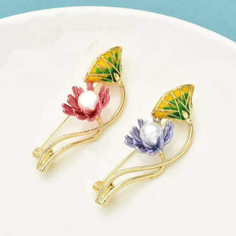 Enamel Lotus Brooch
