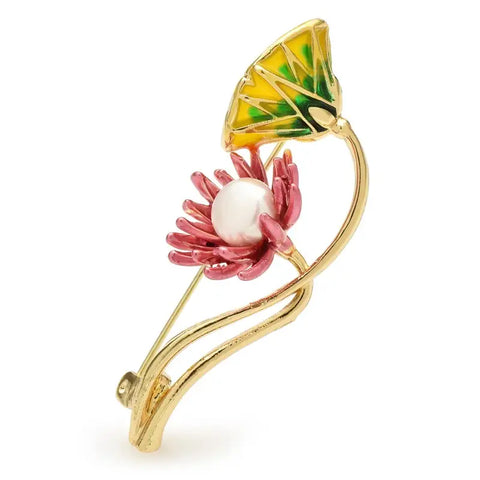 Enamel Lotus Brooch