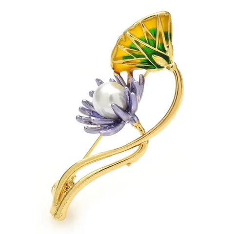 Enamel Lotus Brooch